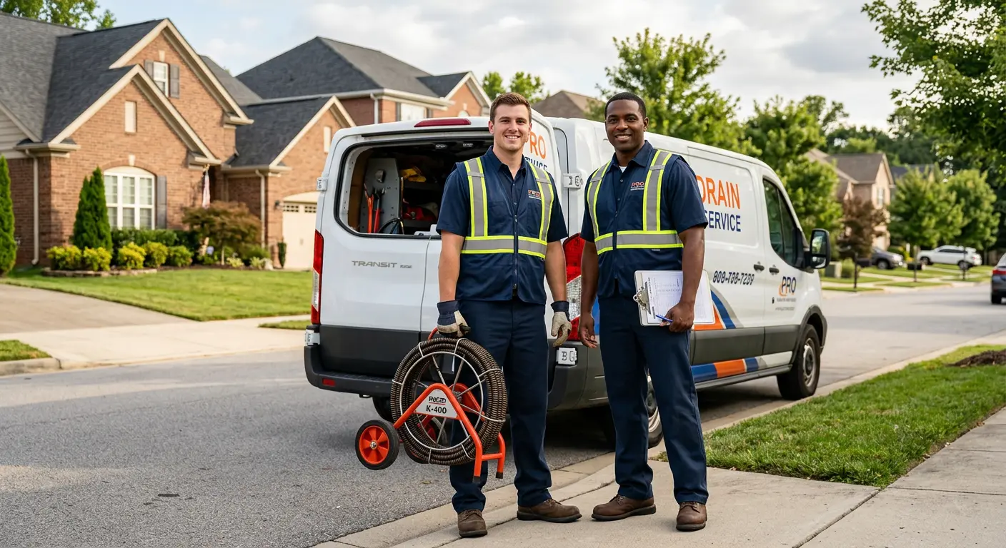 Sewer and drain service team with equipment ready for work in Edgewater Park