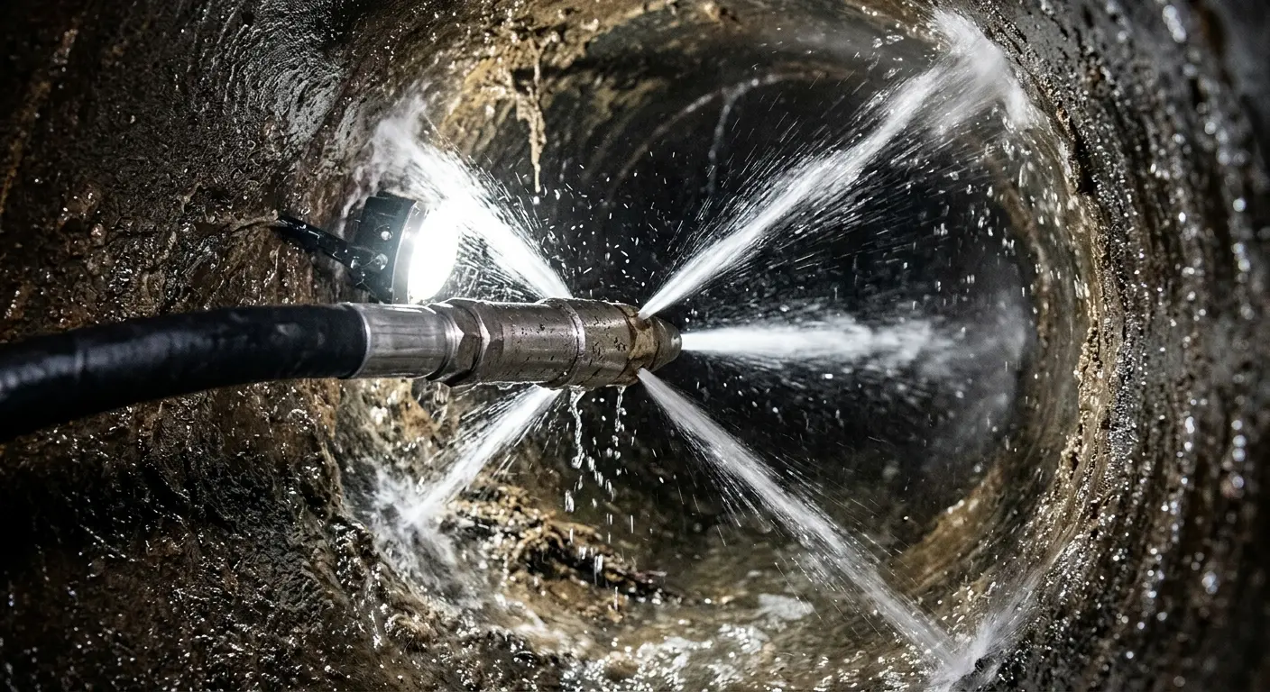 High-pressure hydro jetting nozzle cleaning sewer pipe for Sewer Cleanout in Edgewater Park